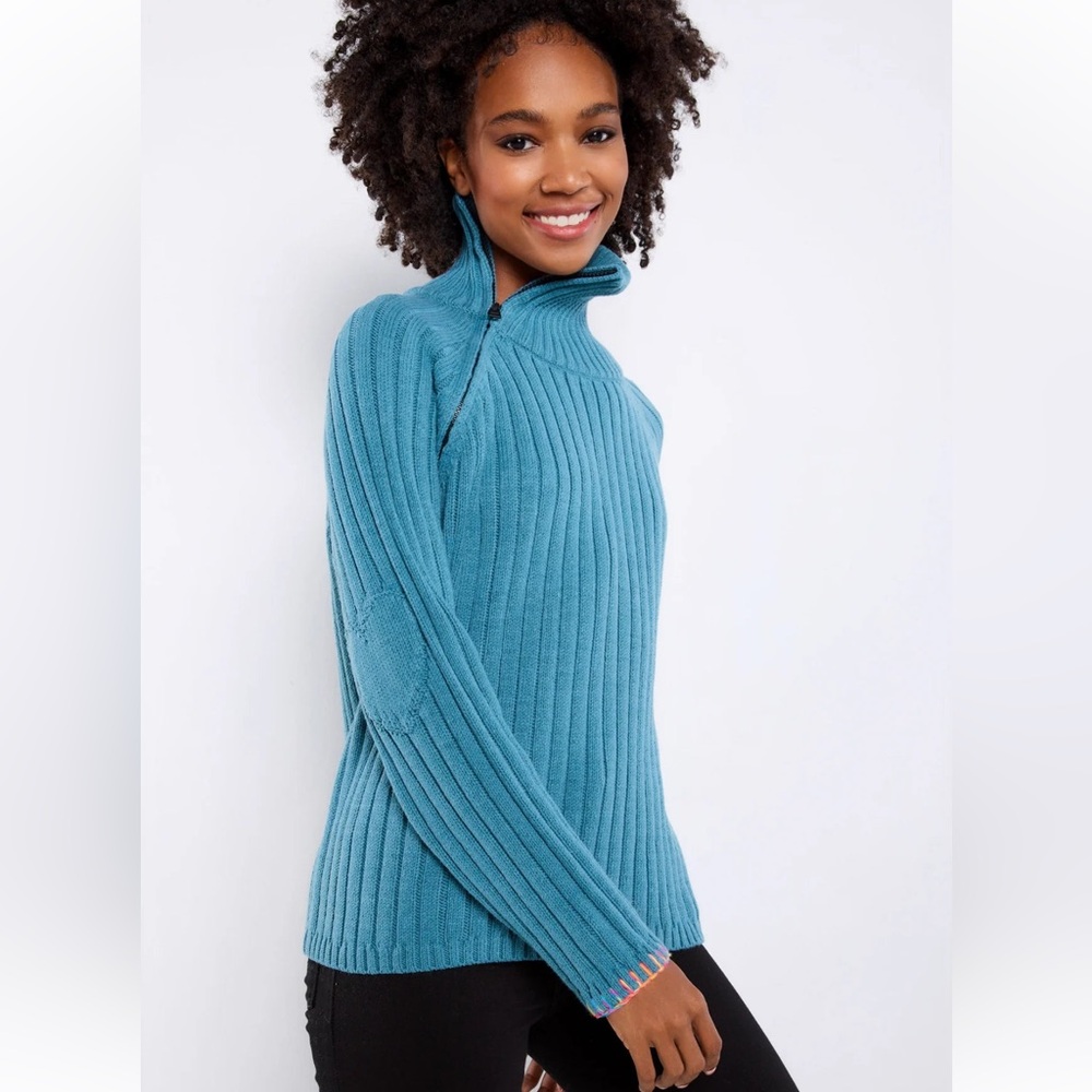 Lisa Todd teal ribbed Spellbound zipper-neck sweater Size Large